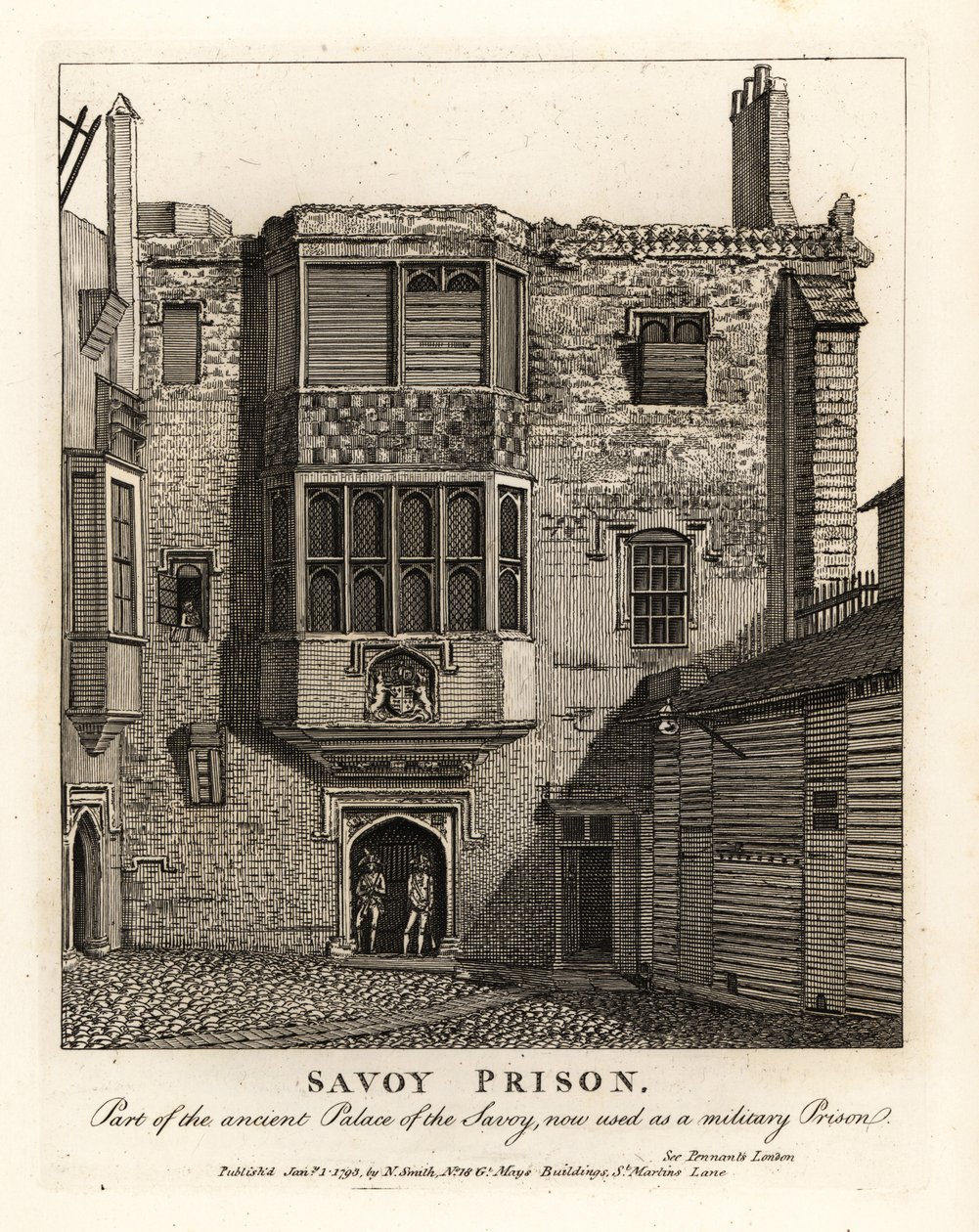 Savoy-fängelset, en del av Savoyens antika palats, användes som militärfängelse på 1700-talet av John Thomas Smith