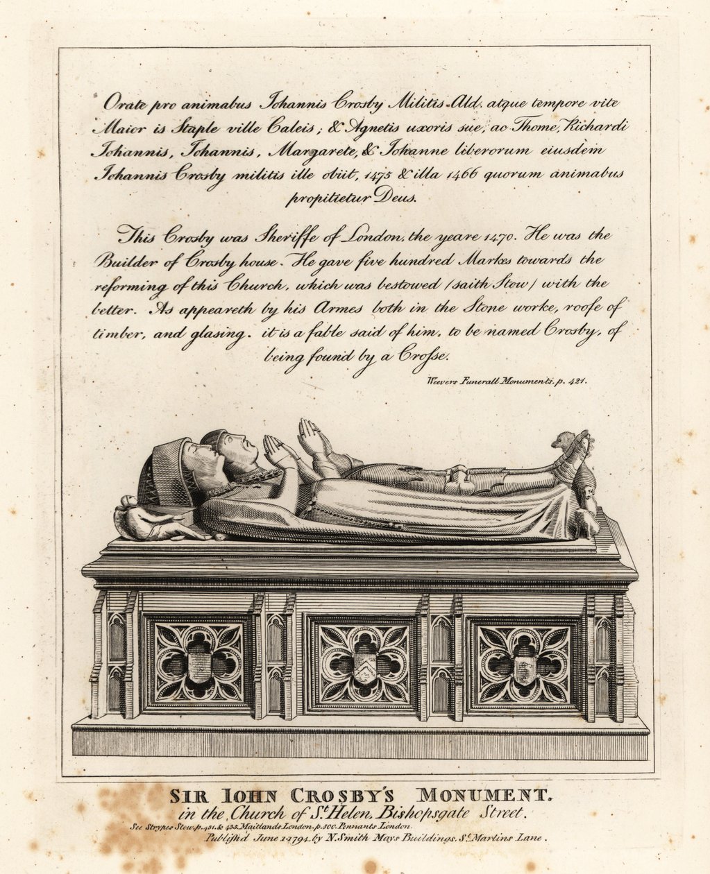 Sir John Crosbys monument i kyrkan St Helen, Bishopsgate Street av John Thomas Smith
