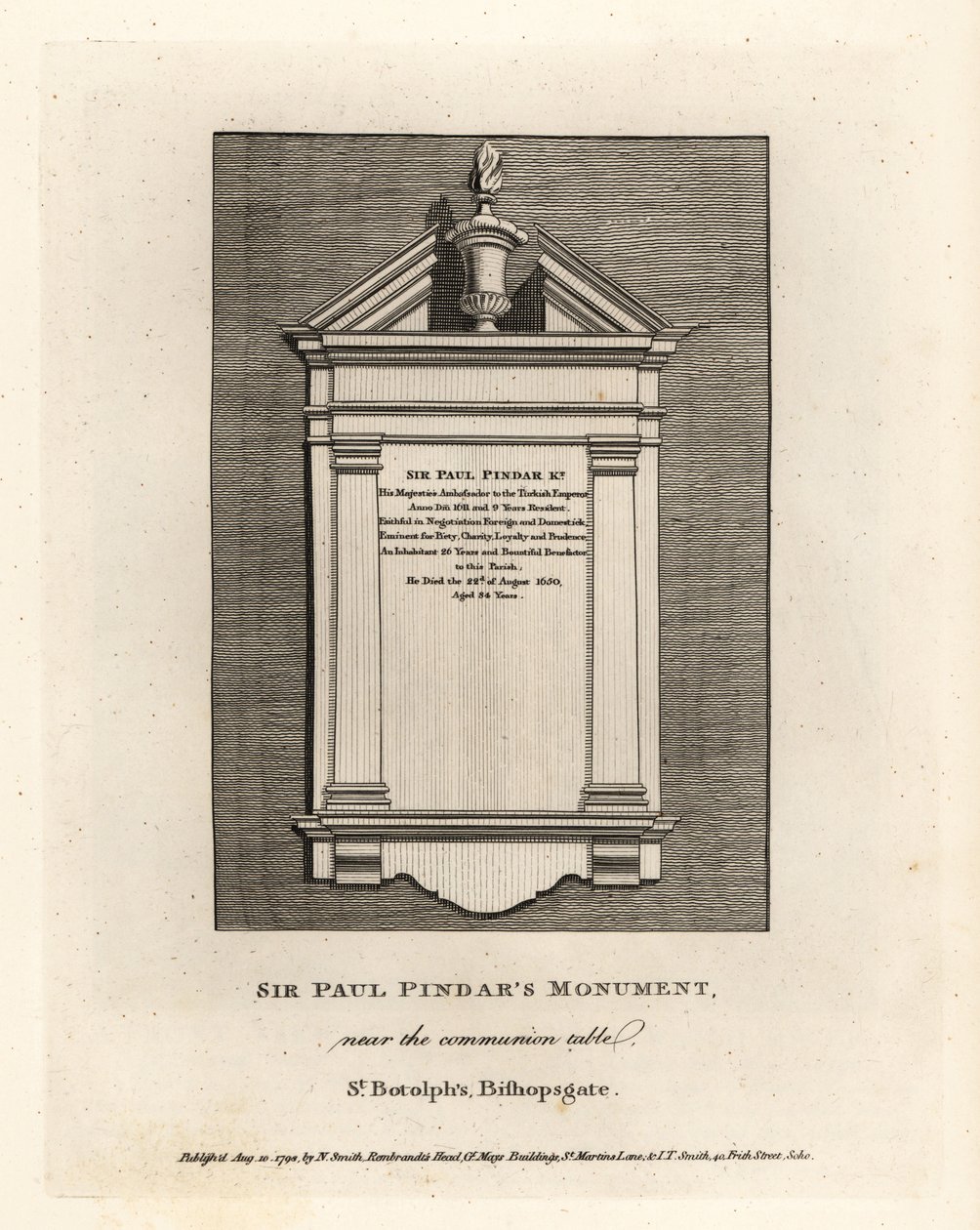 Sir Paul Pindars monument nära nattvardsbordet i St Botolph
