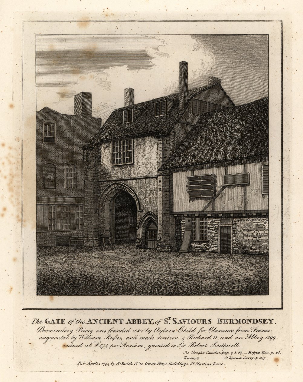 Porten till Ancient Abbey of St Saviours Bermondsey av John Thomas Smith