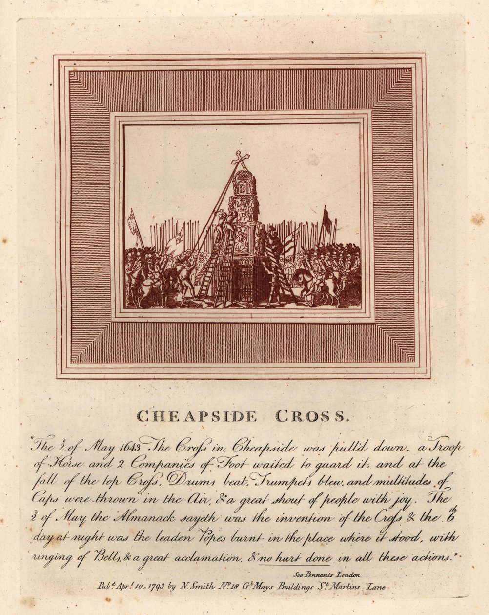 Rivningen av Cheapside Cross, 2 maj av John Thomas Smith