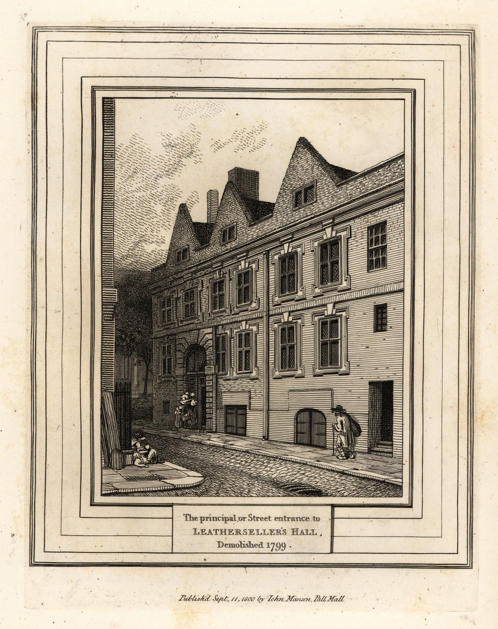 Huvudingången eller gatan till Leathersellers Hall, rev 1799 av John Thomas Smith
