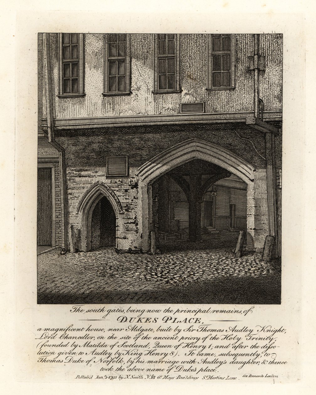 Ruinerna av South Gates of Dukes Place, byggda av Sir Thomas Audley (1488-1544) nära Aldgate av John Thomas Smith