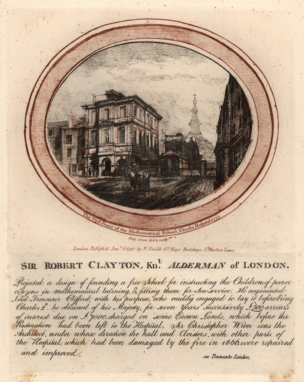Den västra fronten av Mathematical School, Christs Hospital av John Thomas Smith