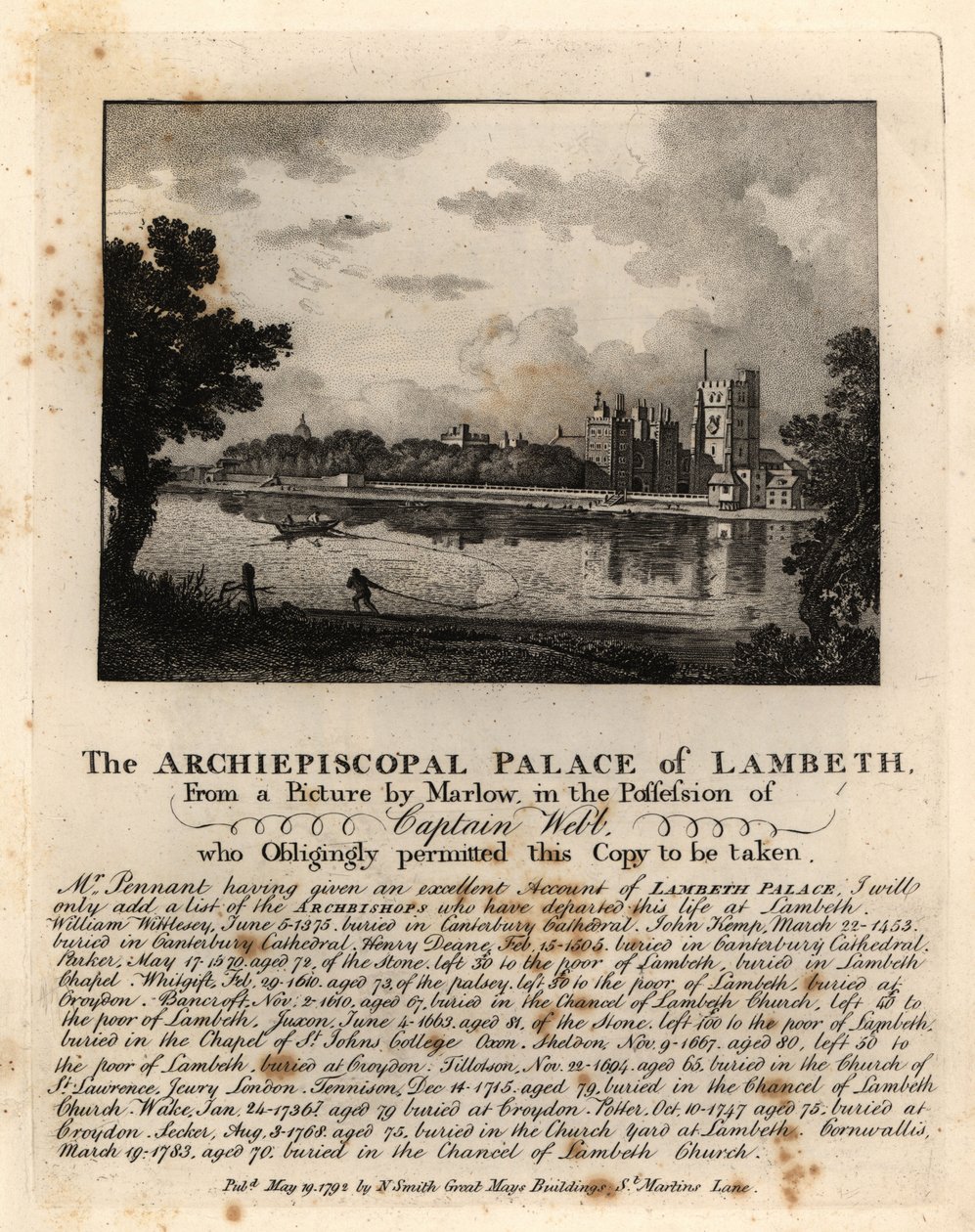 Utsikt över Lambeth Palace, London av John Thomas Smith