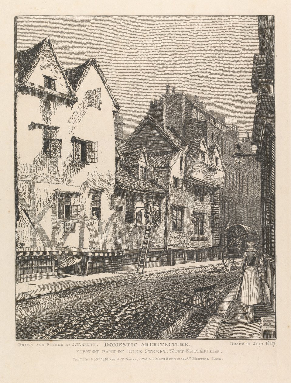Vy över en del av Duke Street, West Smithfield av John Thomas Smith