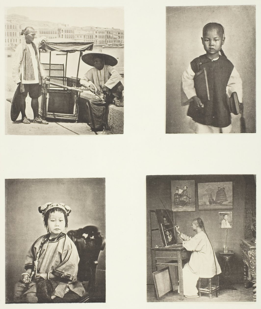 En Hong-Kong Sedan-stol, en kines skolpojke, en kinesisk flicka, en Hong-Kong-konstnär, ca. 1868. av John Thomson