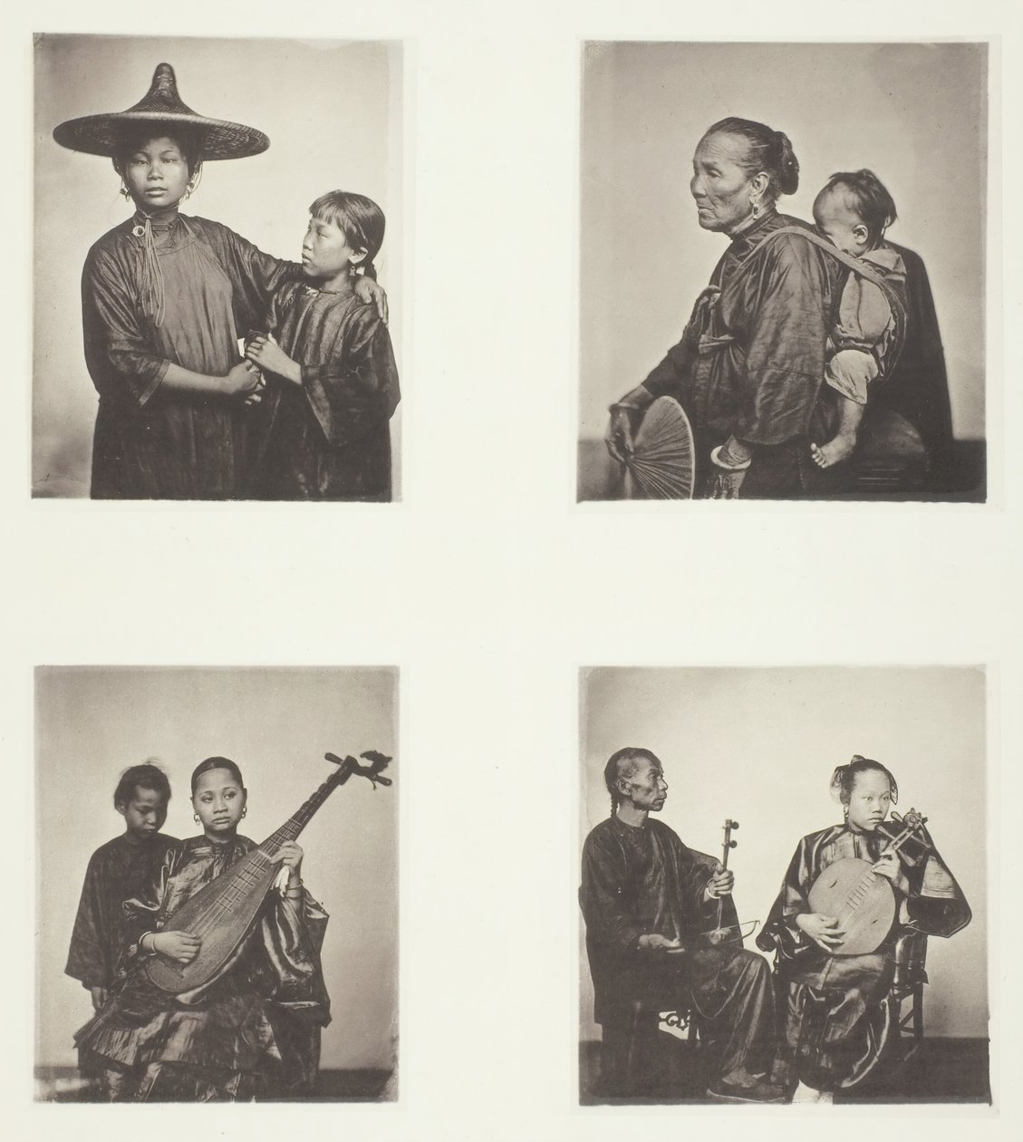 Båtflickor, A Canton Boatwoman och barn, musiker, musiker, ca. 1868. av John Thomson