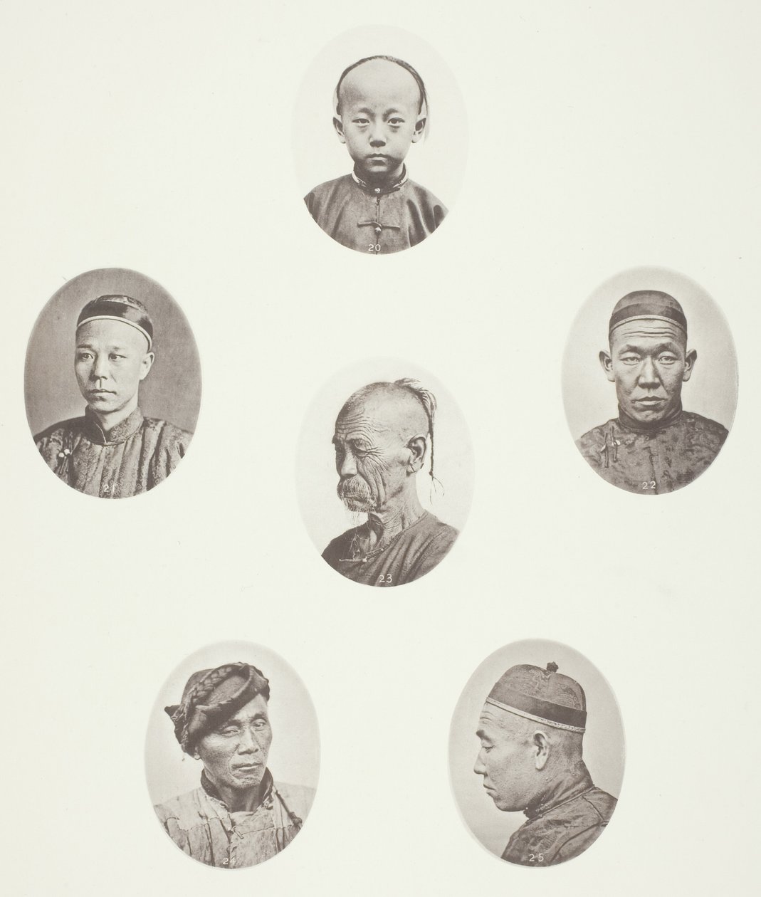 kantonesisk pojke; kantonesisk köpman; Mongoliskt manligt huvud; Ett ärevördigt huvud; En arbetare; Mongoliskt manligt huvud av John Thomson