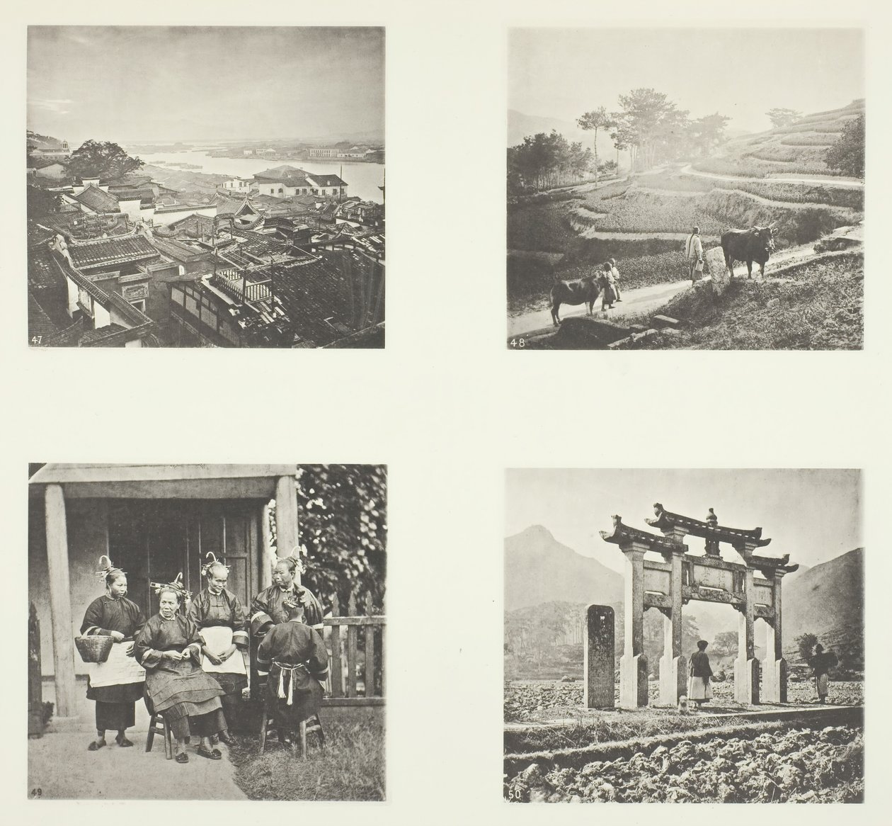 Del av Foochow Foreign Settlement, Terracing Hills, Foochow Field Women, A Memorial Arch, ca. 1868. av John Thomson