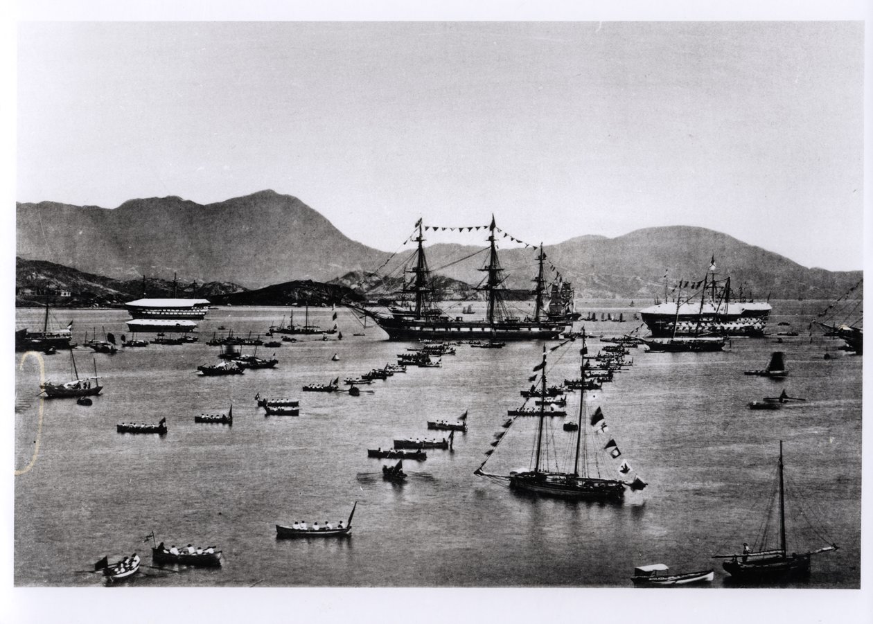 Utsikt över hamnen, Hong Kong, från 