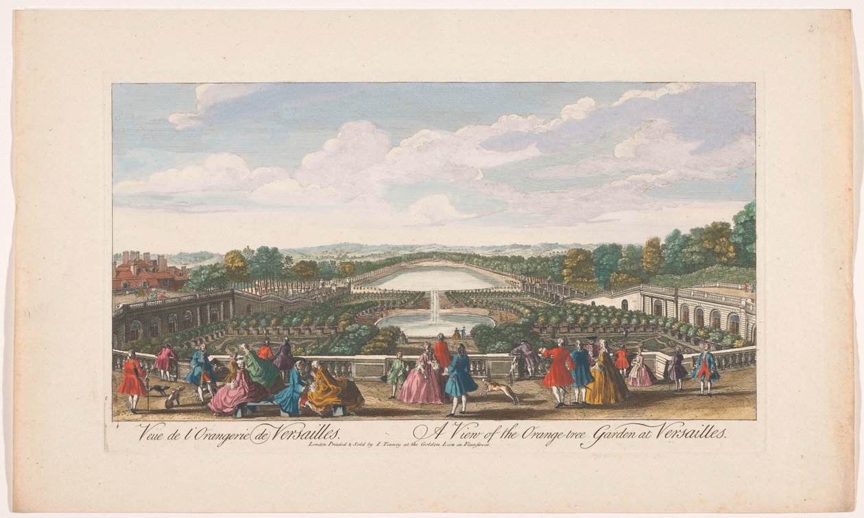 Utsikt över apelsinträden framför Orangeriet i Versaillespalatset Utsikt över apelsinträdgården i Versailles (titel på objektet) av John Tinney