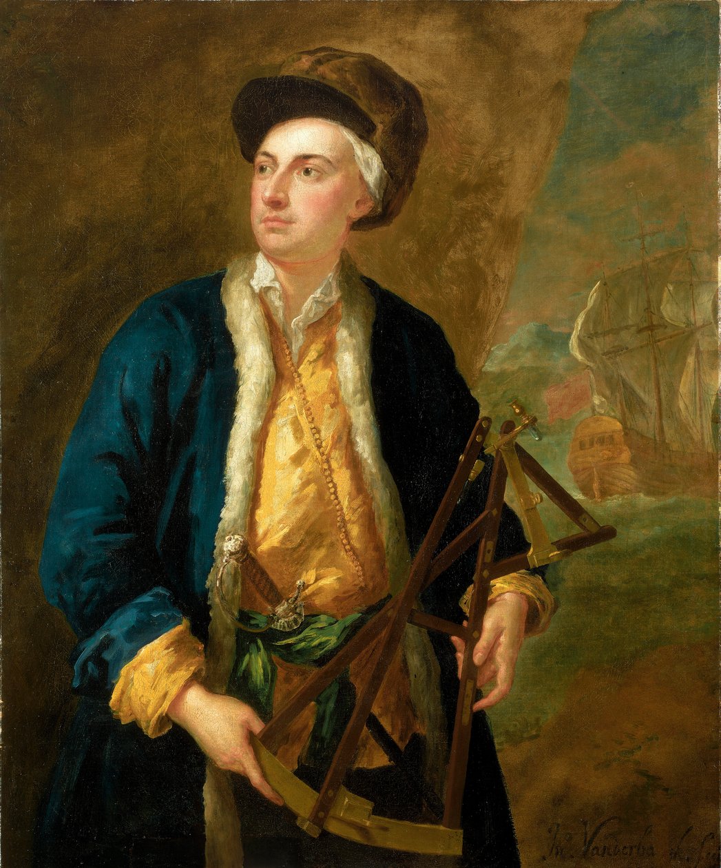 En handelskapten med Eltons kvadrant, ca 1730 (olja på duk) av John Vanderbank