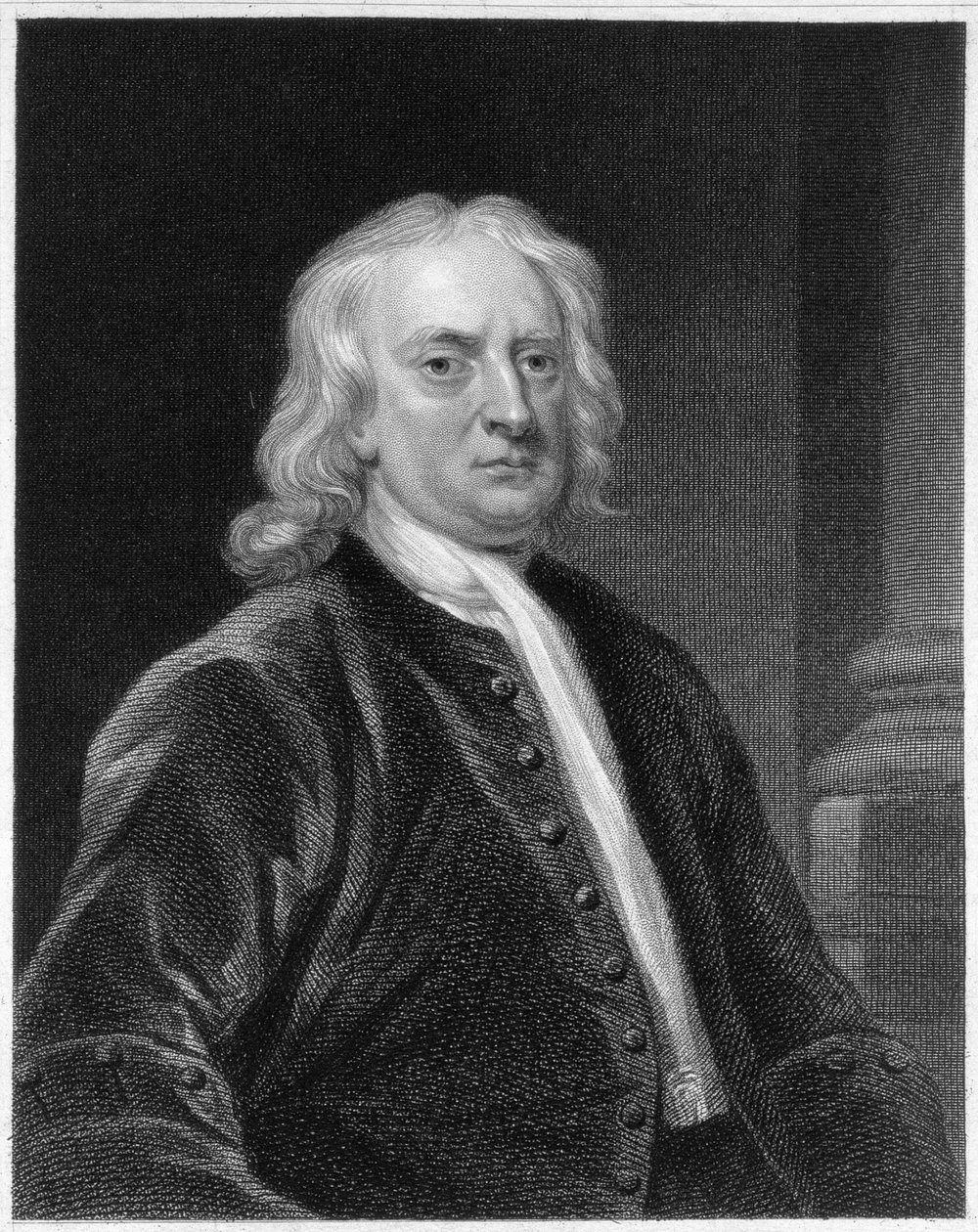 Porträtt av Sir Isaac Newton (1642-1727), graverad av Edward Scriven (1775-1841) av John Vanderbank