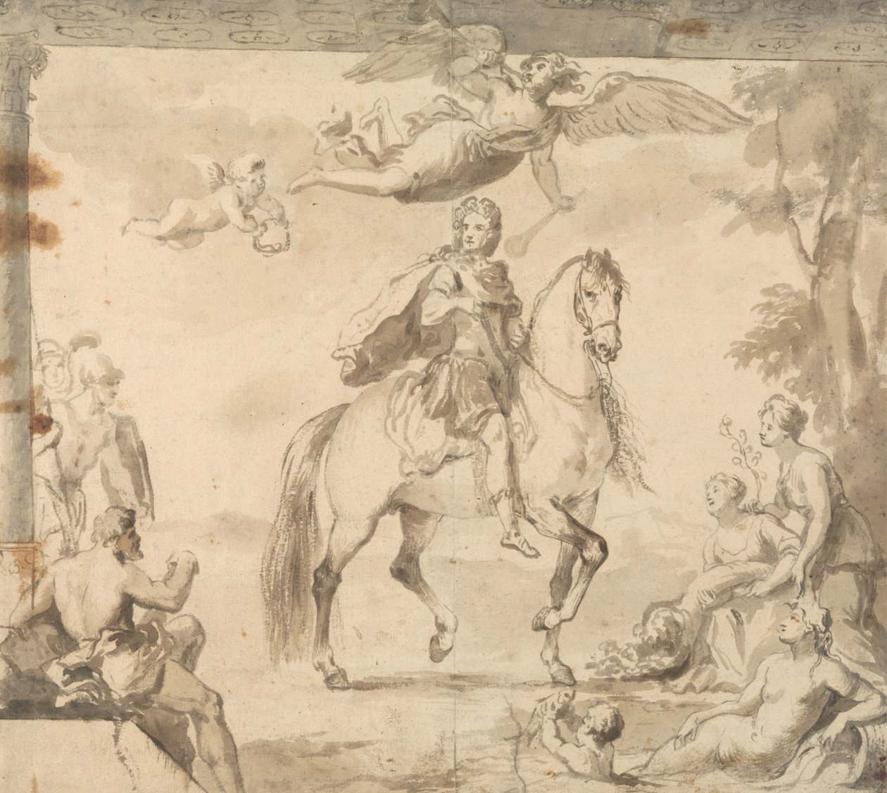 Förberedande studie för dekorationen "Equestrian Portrait of George I" av John Vanderbank