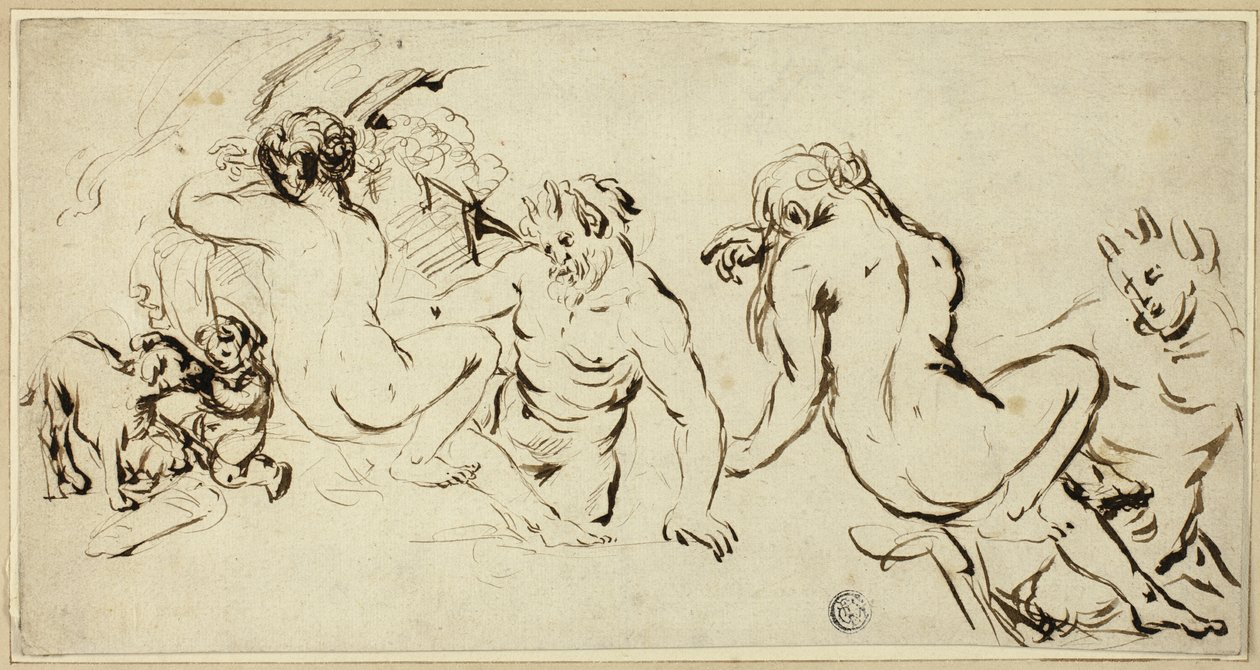 Skisser av nymf, satyr och putto av John Vanderbank