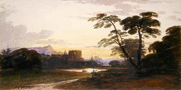 En figur i ett skogslandskap (akvarell på papper) av John Varley