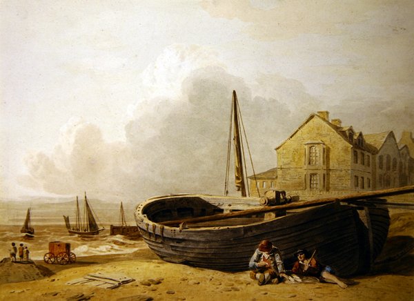 En fiskebåt ritad på Hastings Beach (akvarell på papper) av John Varley