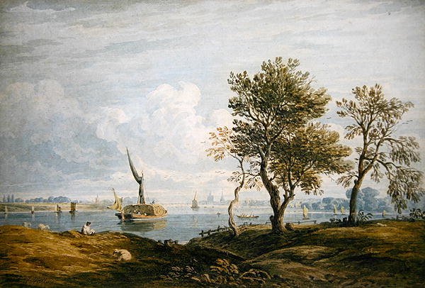 Battersea från Themsen (akvarell) av John Varley