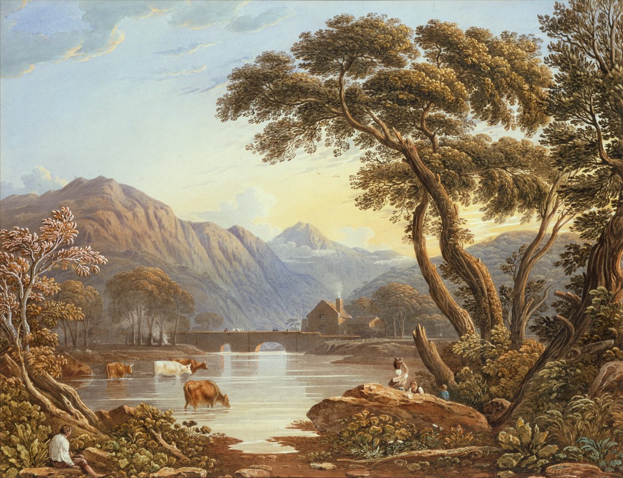 Beddgelert Bridge, North Wales (akvarell) av John Varley