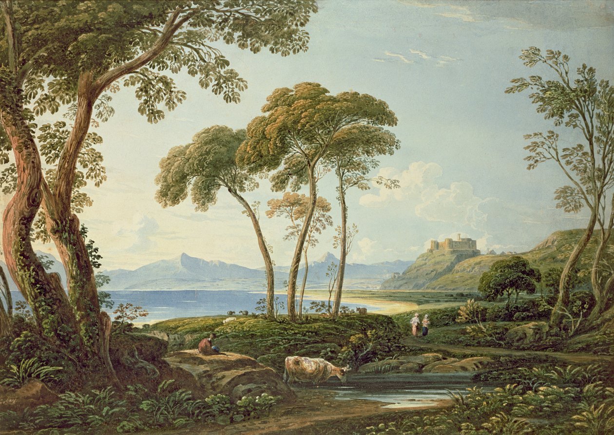 Landskap med Harlech Castle av John Varley