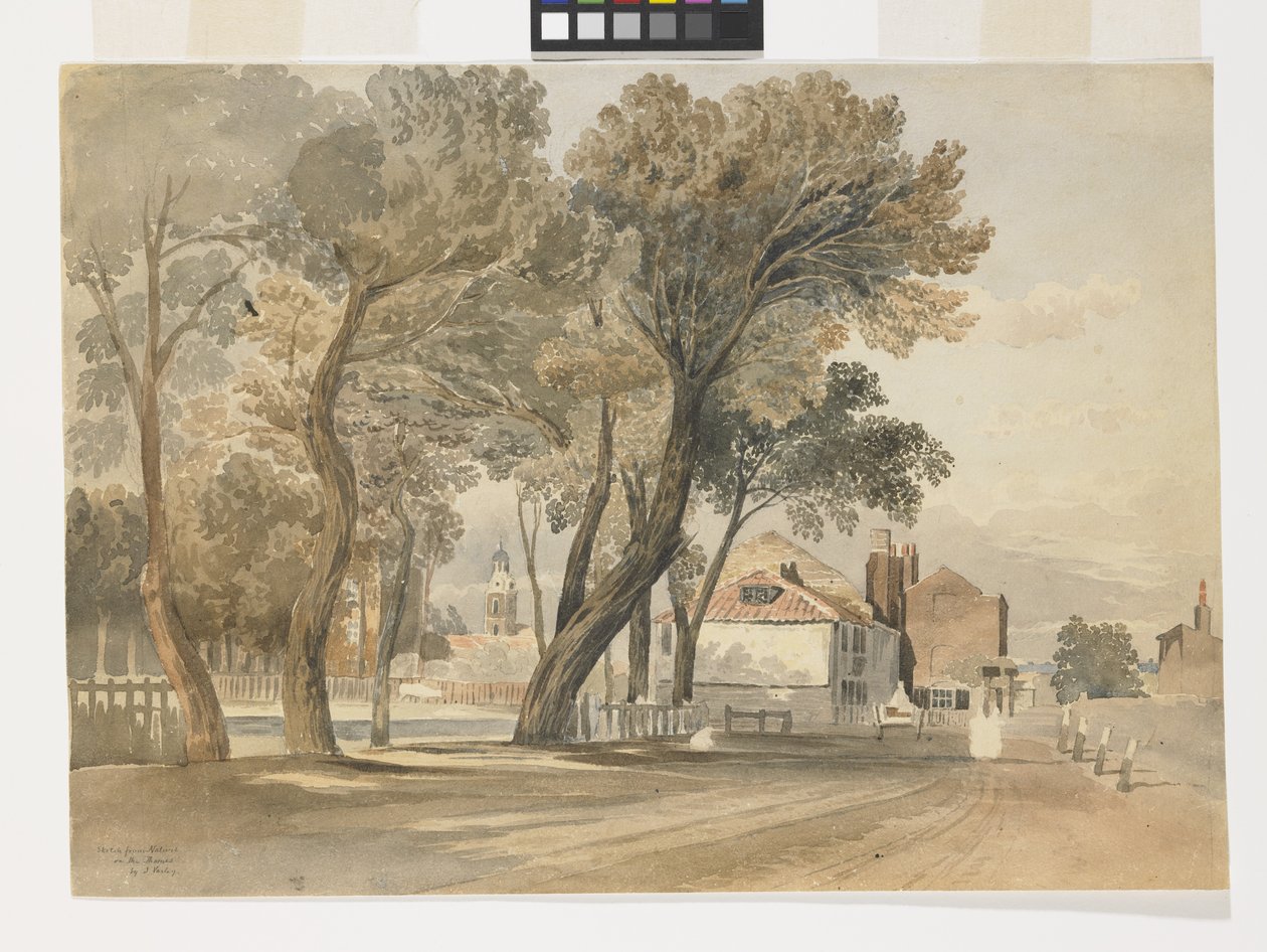 Sketch From Nature On The Thames (Chelsea) (akvarell över penna på vitt papper) av John Varley