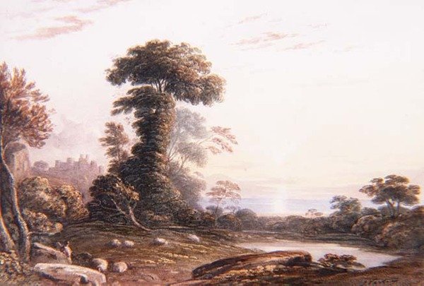 Solnedgång på Harlech Castle av John Varley