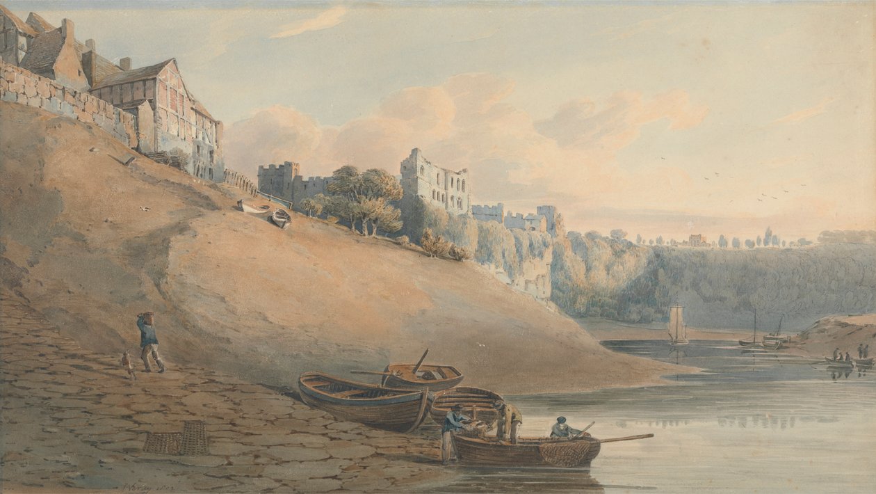Utsikt över Chepstow Castle, Monmouthshire, från Under the Bridge av John Varley
