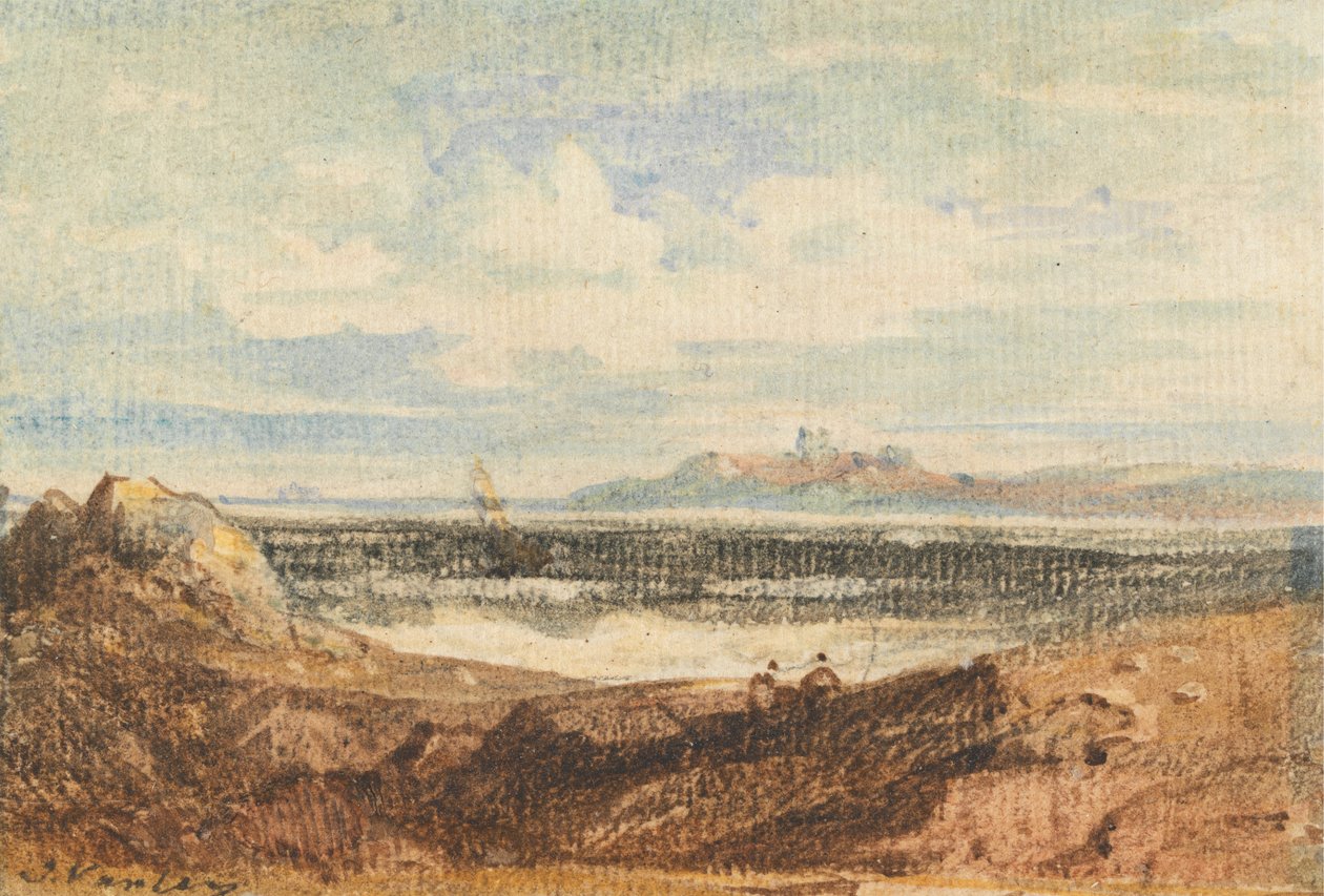 Vy över den robusta kustlinjen, Bamburgh, Northumberland av John Varley