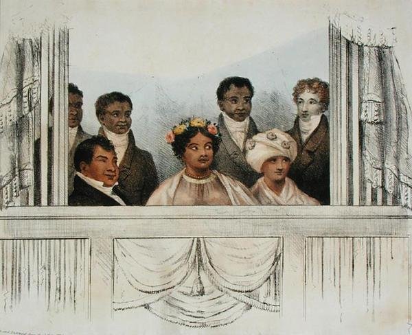 Deras majestäter, kung Rheo Rhio, drottning Tamehamalu, Madame Poki, av Sandwichöarna och svit när de dök upp på Theatre Royal, Drury Lane, 4 juni 1824 av John W. Gear