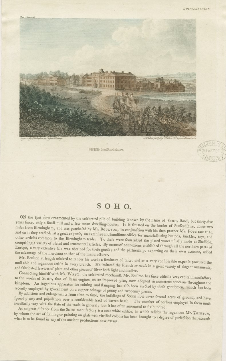 Soho Manufactory: färgad gravyr, nd [c 1798] av John Walker