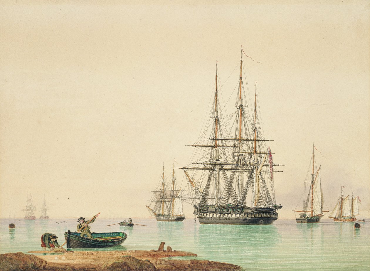 H.M.S. Vindictive (penna, bläck och akvarell på papper) av John Ward