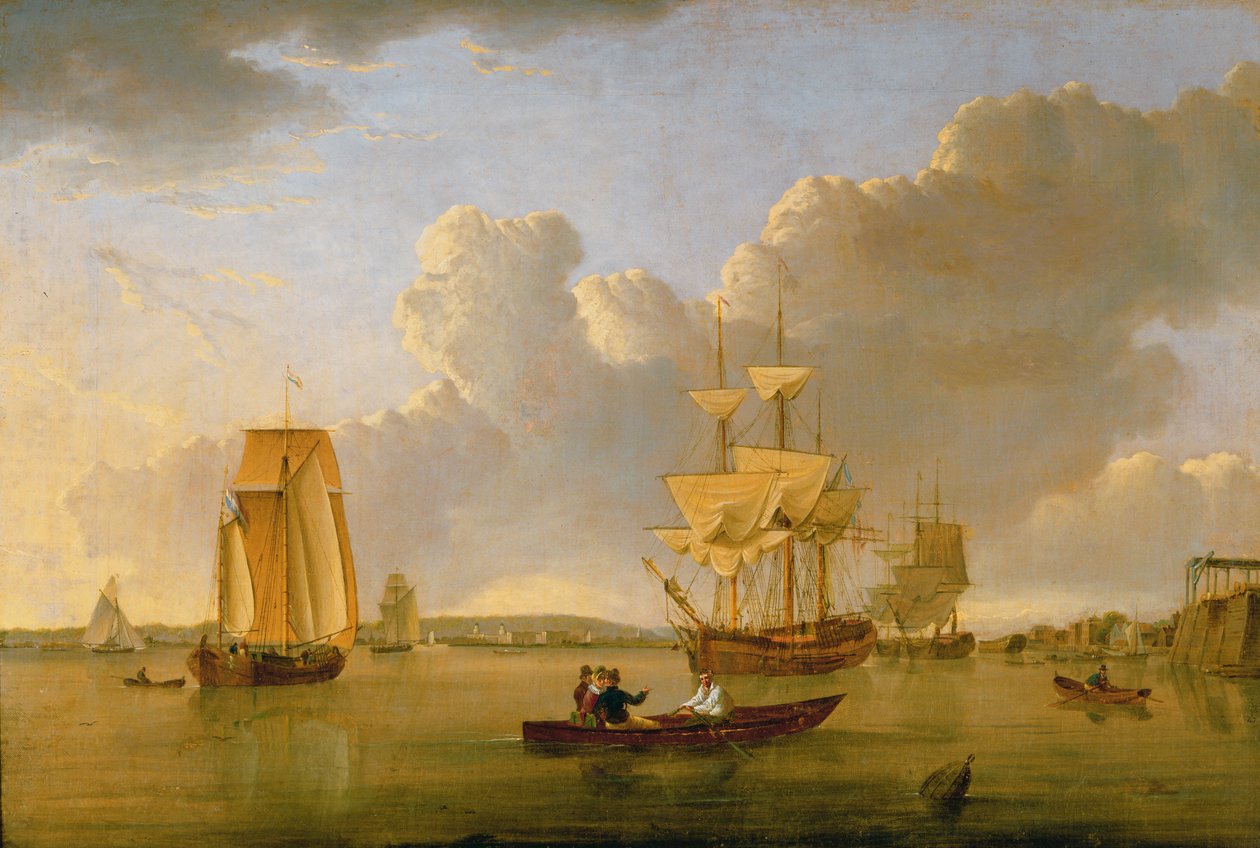 Deptford on Thames med en avlägsen utsikt över Greenwich av John Ward of Hull