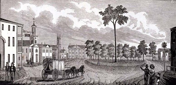 Central del av Pittsfield, Massachusetts, från Historical Collections of Massachusetts, av John Warner Barber, graverad av S. E. Brown, 1839 av John Warner Barber