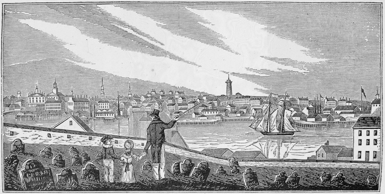 Södervy av Charlestown, från "Historical Collections of Massachusetts", av John Warner Barber, graverad av S. E. Brown, 1839 av John Warner Barber