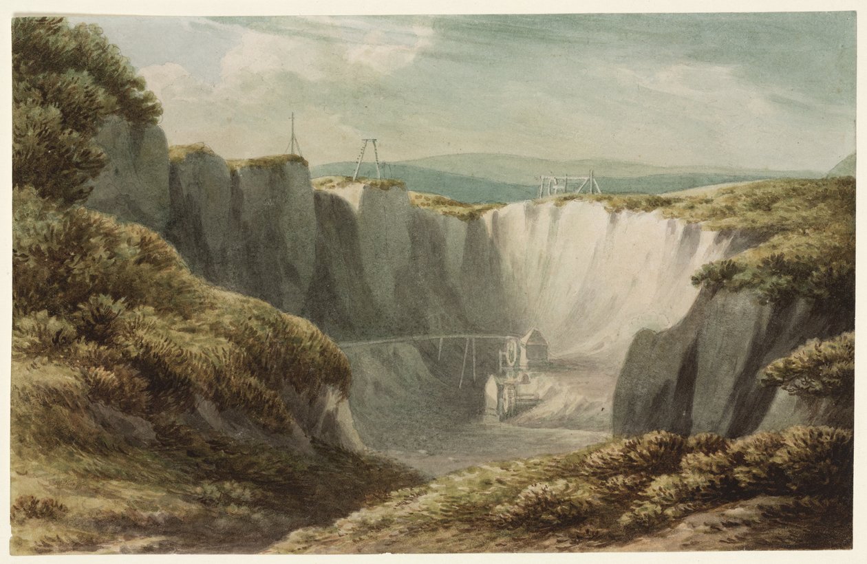 The Tin Mine at Carclaise, Cornwall, ca 1800 (wc på papper) av John Warwick