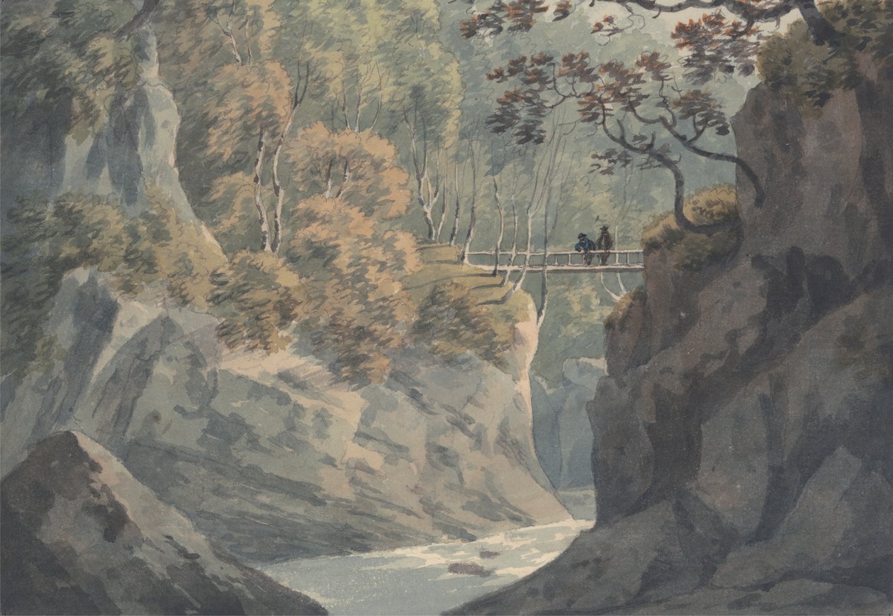 Alpine Bridge och Woodland Scenery nära Pistil y Maw av John Warwick Smith