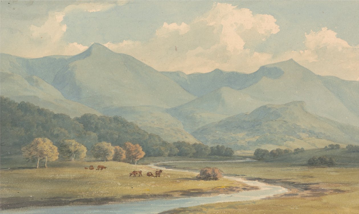 Carnedd Llewelyn och Carnedd David, Carnarvonshire, sett över floden Ogwen av John Warwick Smith