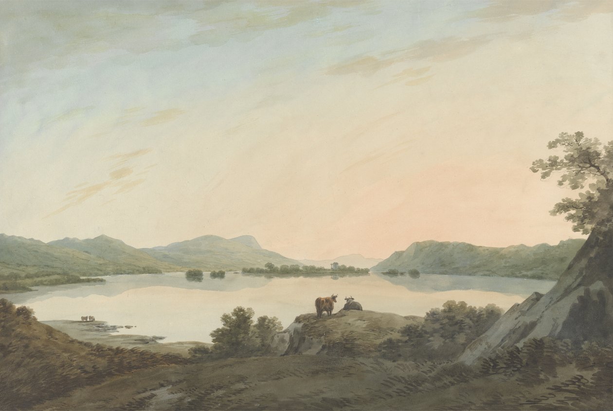 Lake Windemere från Calgarth med Belle Isle (akvarell över grafit på papper) av John Warwick Smith