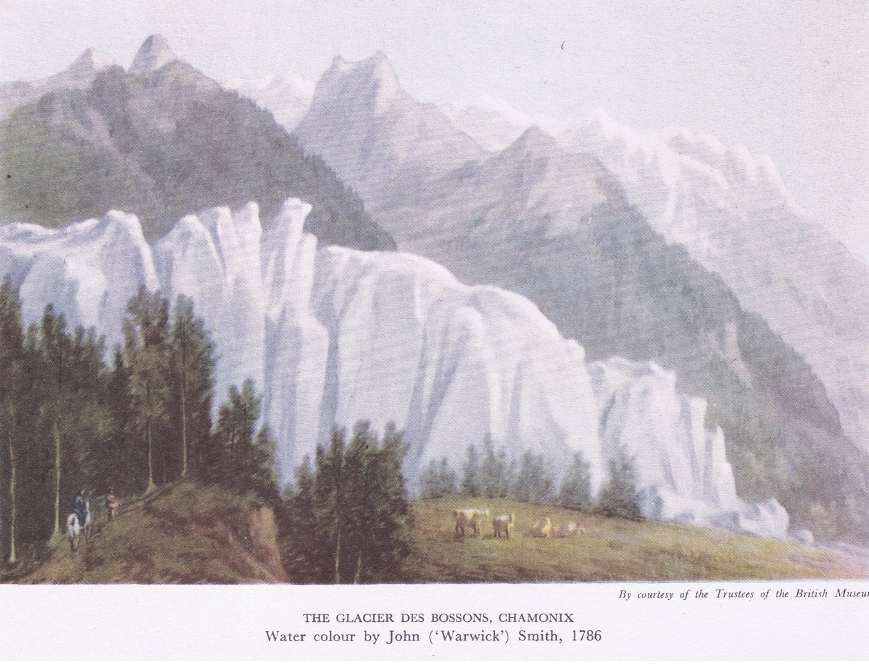The Glacier Des Bossons, Chamonix, från British Adventure publicerad av Collins, 1947 av John Warwick Smith