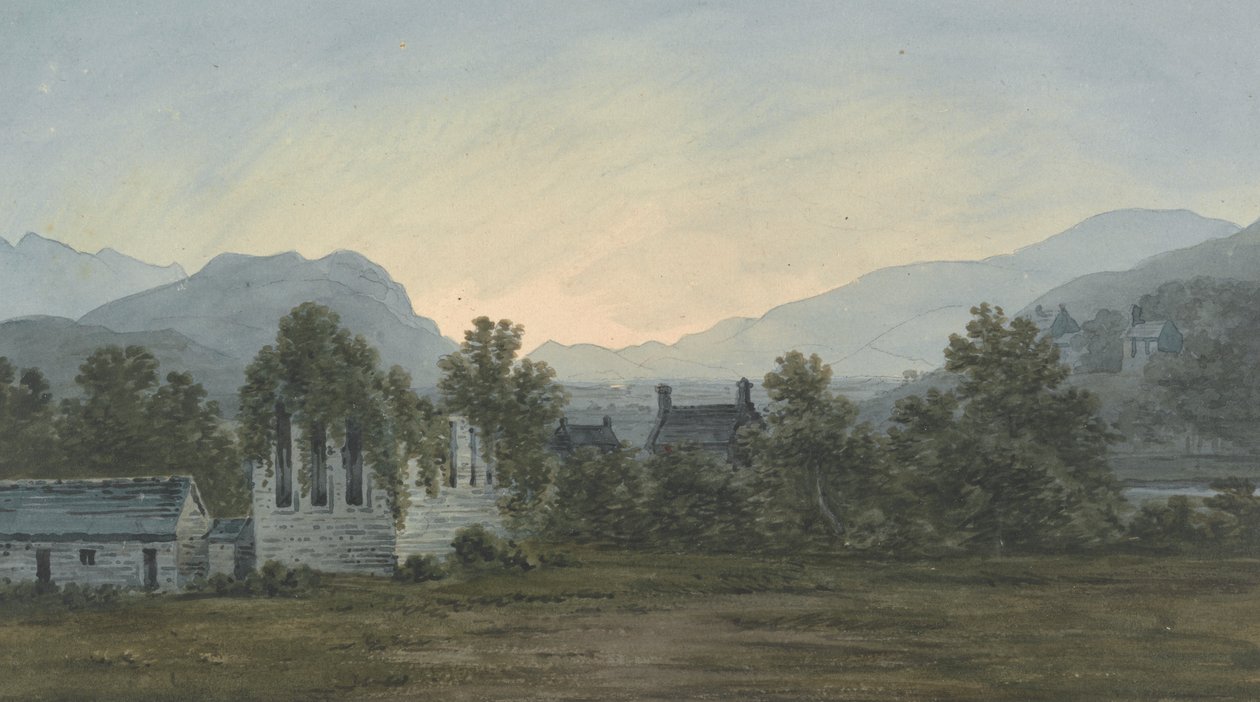 Ruinerna av Cymer Abbey vid Mawddachfloden av John Warwick Smith