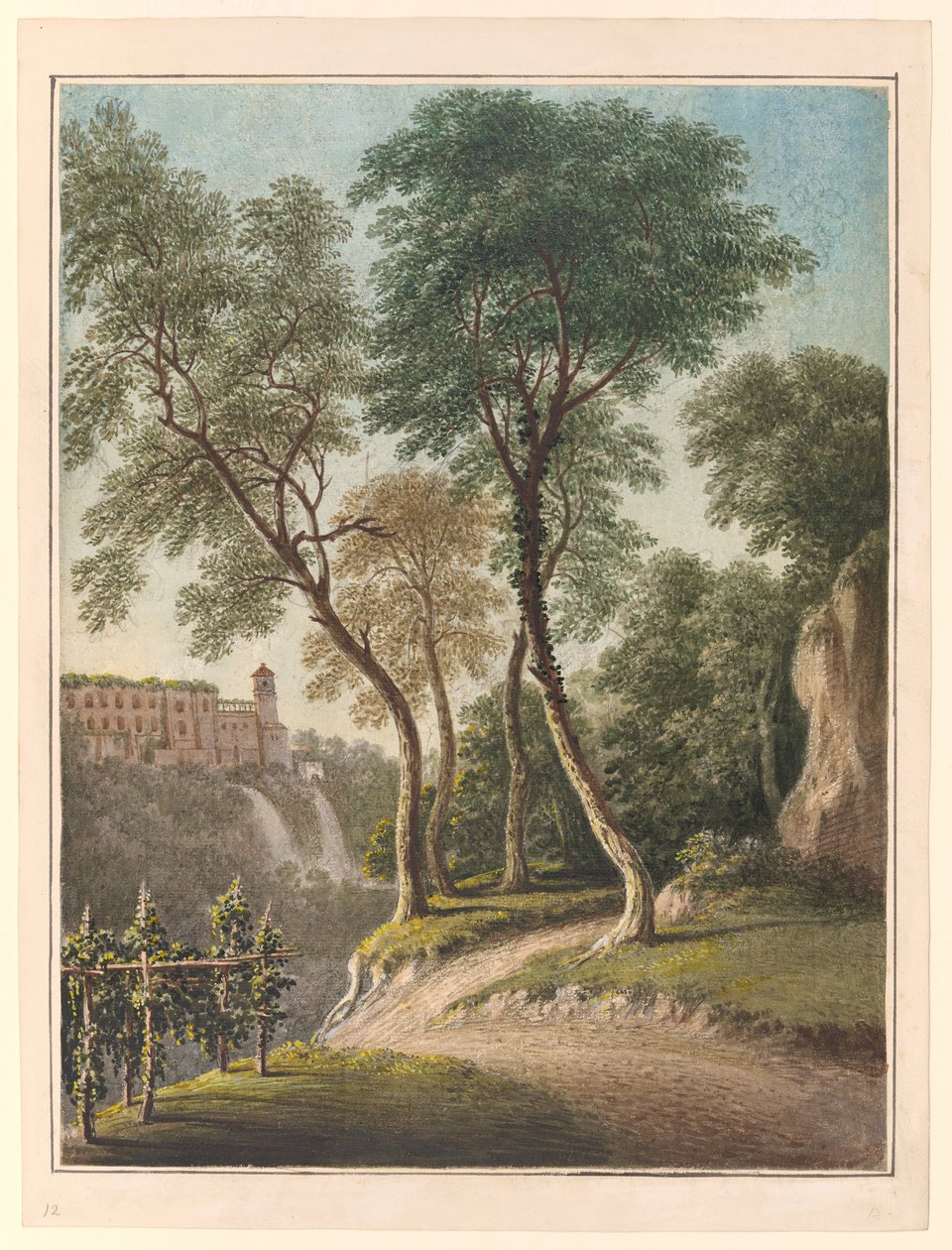 Villa Of The Maecena And The Cascatelli, Tivoli, ca 1781 (akvarell, gouache och penna) av John Warwick Smith