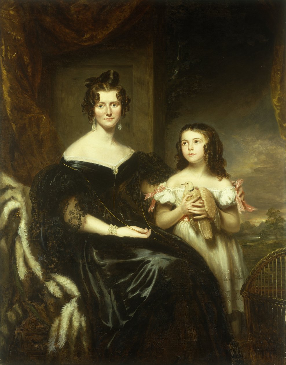 Porträtt av en elegant dam och hennes dotter av John Watson Gordon