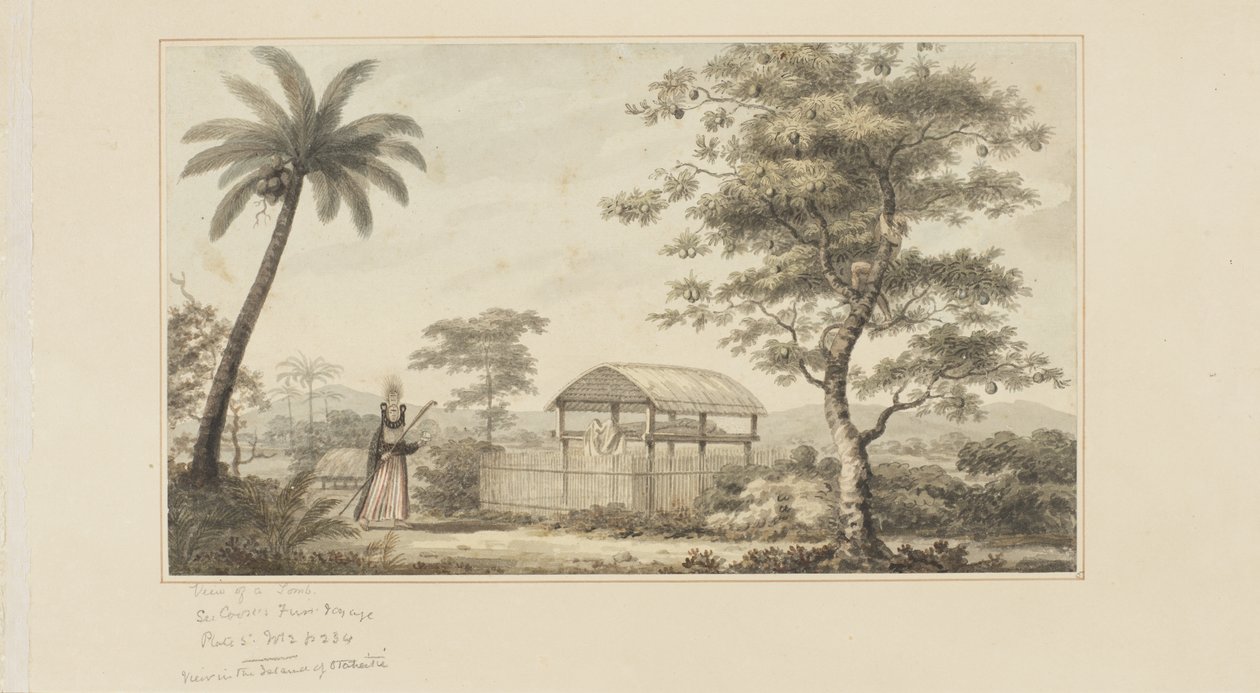 45: View of a Tomb, från en serie akvareller som illustrerar Captain Cooks sista resa, ca 1773-84 (akvarell på papper) av John Webber
