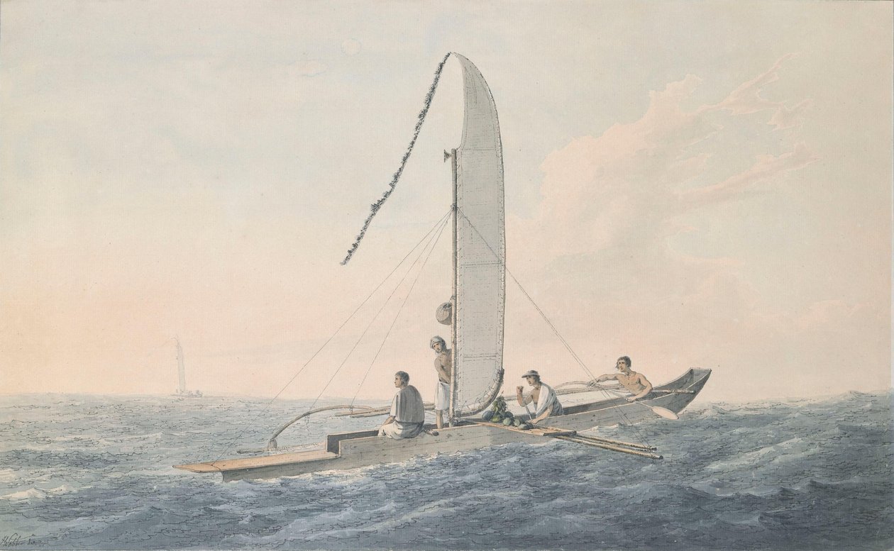En indiansk kanot utanför Tahiti av John Webber