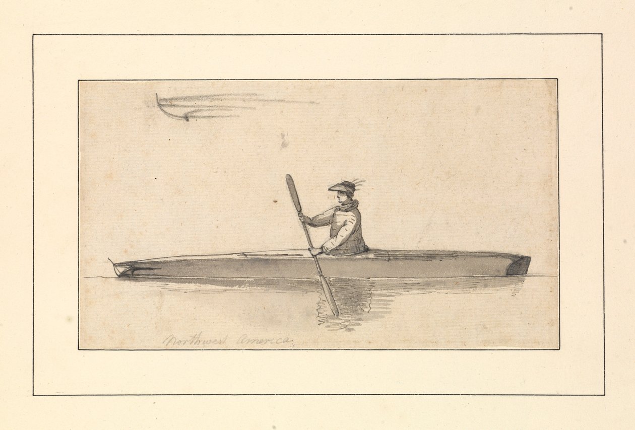 En teckning med titeln "Northwest American Canoe" i en skissbok av John Webber av John Webber