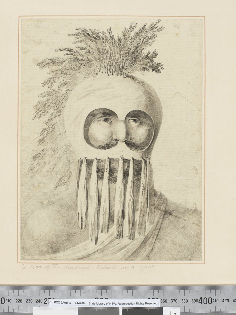 F.38 En man från Sandwichöarna i en mask, ca 1773-84 (akvarell) av John Webber