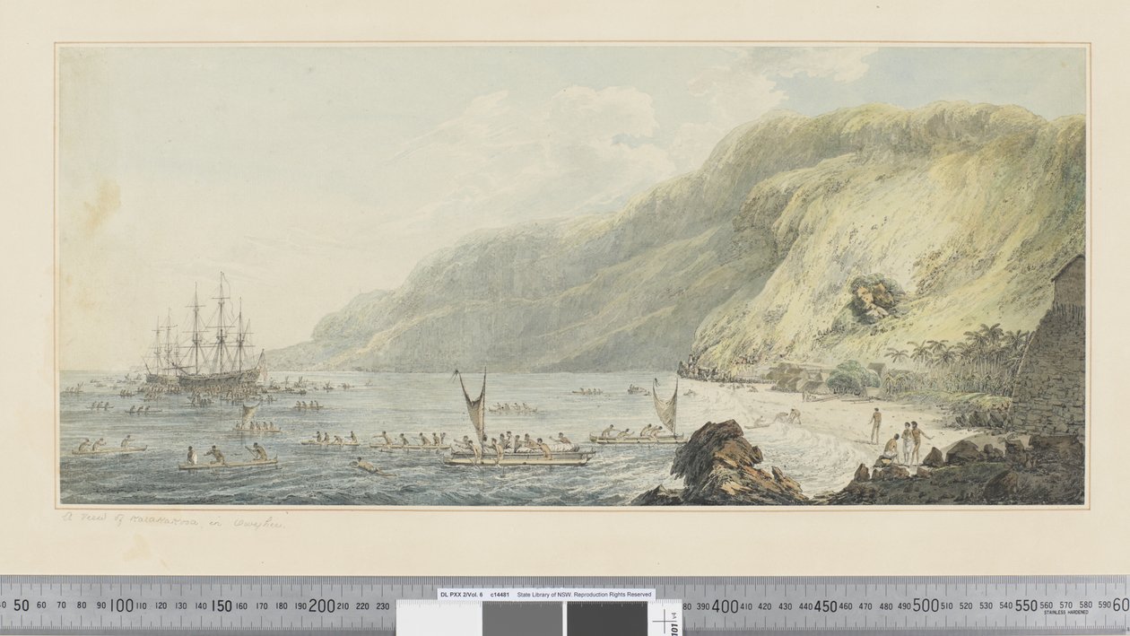 F.39 A View of Karakakooa, i Owyhee, ca 1783-84 (akvarell) av John Webber