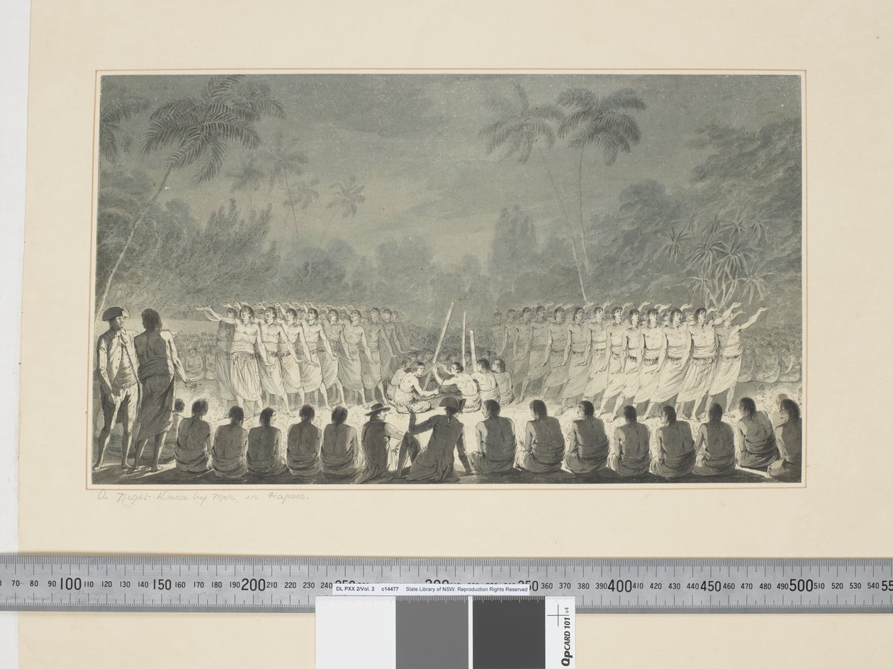 F.5 A Night Dance by Men, i Hapaee, ca 1773-84 (akvarell) av John Webber