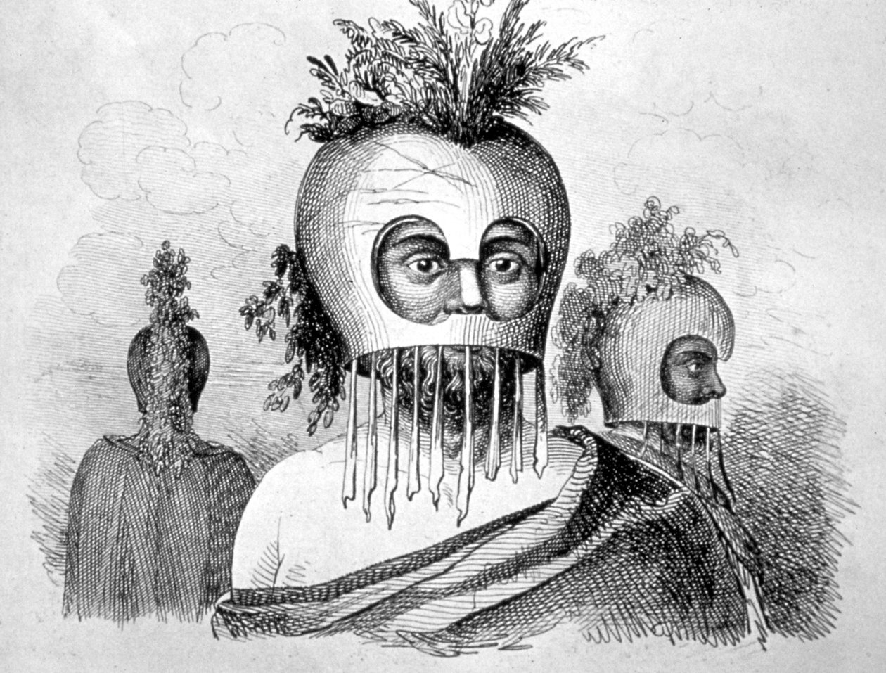 Hawaiian man som bär en kalebassmask, 1700-talet av John Webber